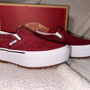 Vans Burgundy Slip-On Platform Shoes